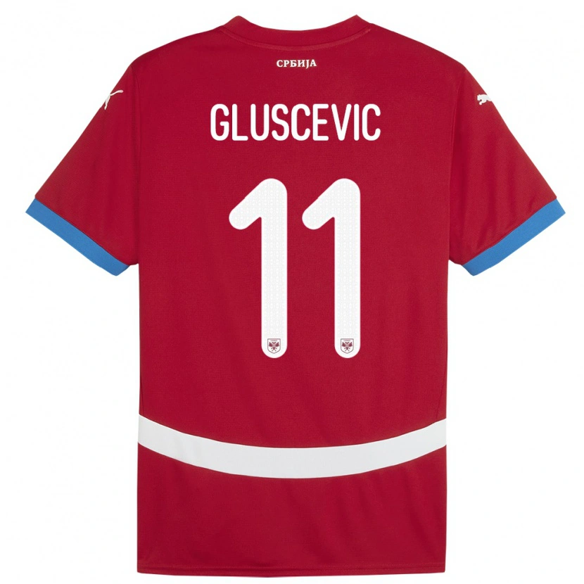 Danxen Męski Serbia Matija Gluscevic #11 Czerwony Domowa Koszulka 24-26 Koszulki Klubowe