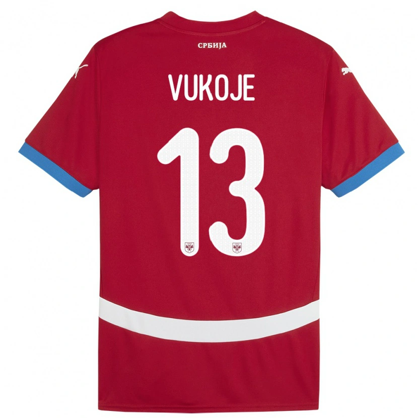 Danxen Męski Serbia Luka Vukoje #13 Czerwony Domowa Koszulka 24-26 Koszulki Klubowe