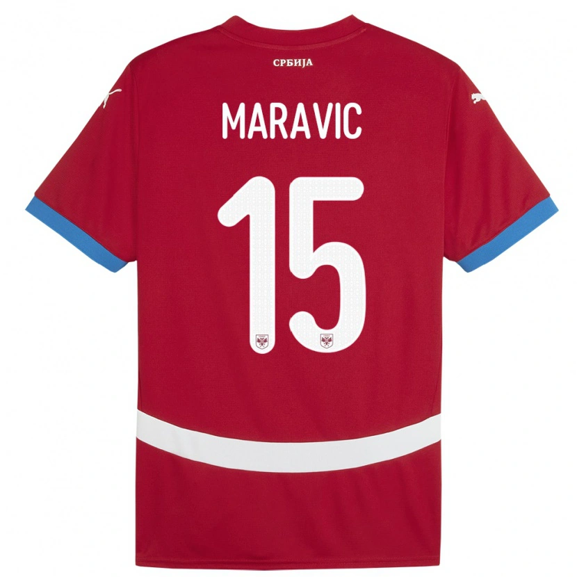 Danxen Męski Serbia Mateo Maravic #15 Czerwony Domowa Koszulka 24-26 Koszulki Klubowe
