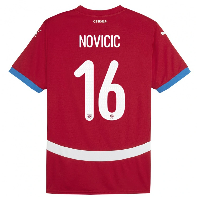 Danxen Męski Serbia Vasilije Novicic #16 Czerwony Domowa Koszulka 24-26 Koszulki Klubowe