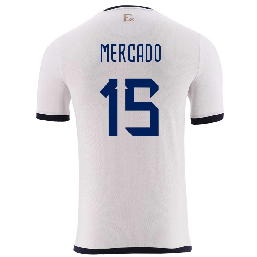 Danxen Męski Ecuador John Mercado #15 Biały Wyjazdowa Koszulka 24-26 Koszulki Klubowe