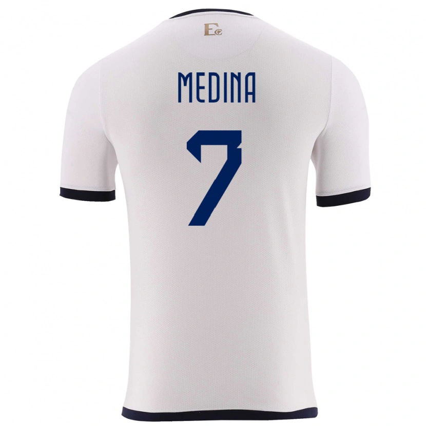 Danxen Męski Ecuador Yaimar Medina #7 Biały Wyjazdowa Koszulka 24-26 Koszulki Klubowe