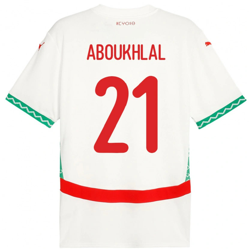 Danxen Męski Maroko Zakaria Aboukhlal #21 Biały Wyjazdowa Koszulka 24-26 Koszulki Klubowe