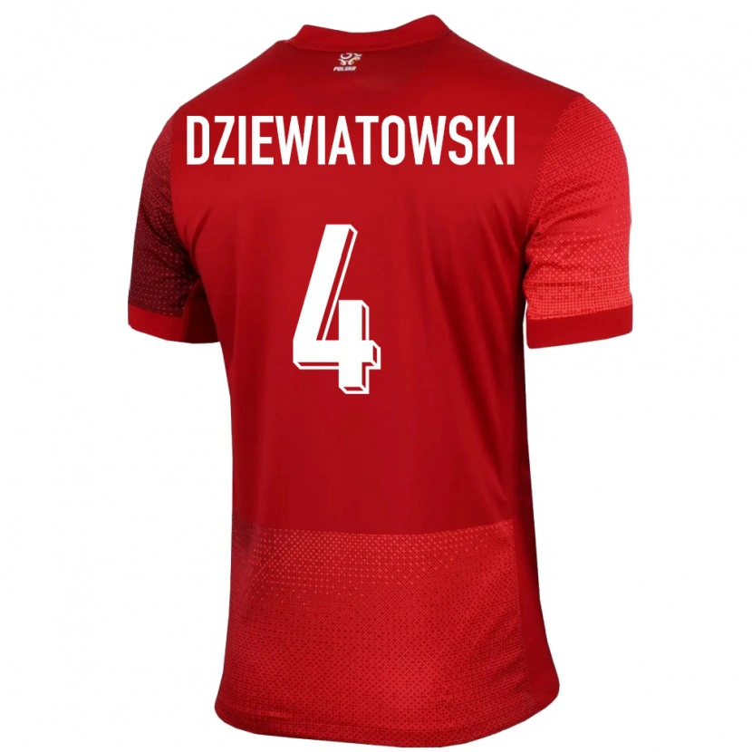 Danxen Męski Polska Mateusz Dziewiatowski #4 Czerwony Wyjazdowa Koszulka 24-26 Koszulki Klubowe