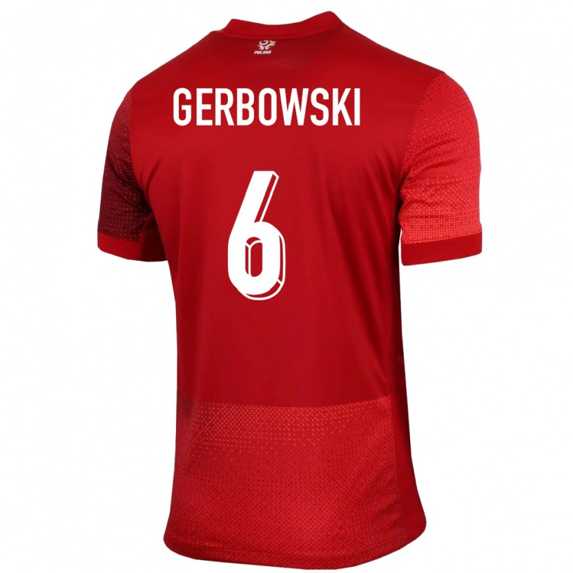 Danxen Męski Polska Fryderyk Gerbowski #6 Czerwony Wyjazdowa Koszulka 24-26 Koszulki Klubowe