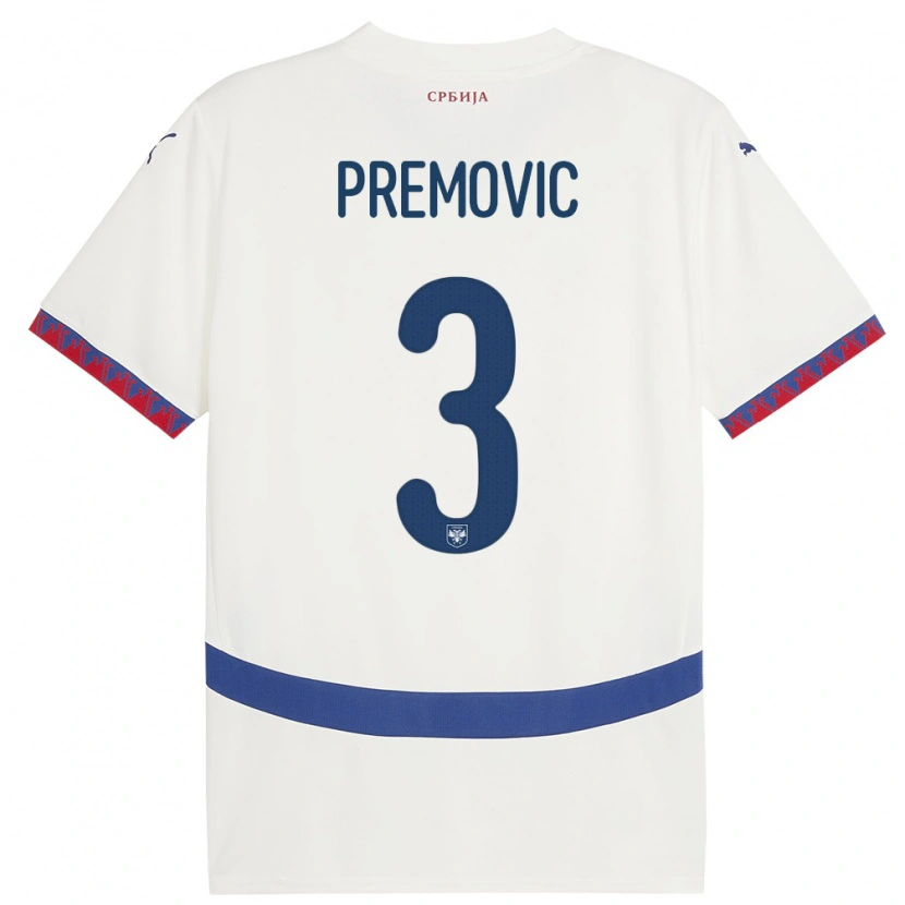 Danxen Męski Serbia Relja Premovic #3 Biały Wyjazdowa Koszulka 24-26 Koszulki Klubowe