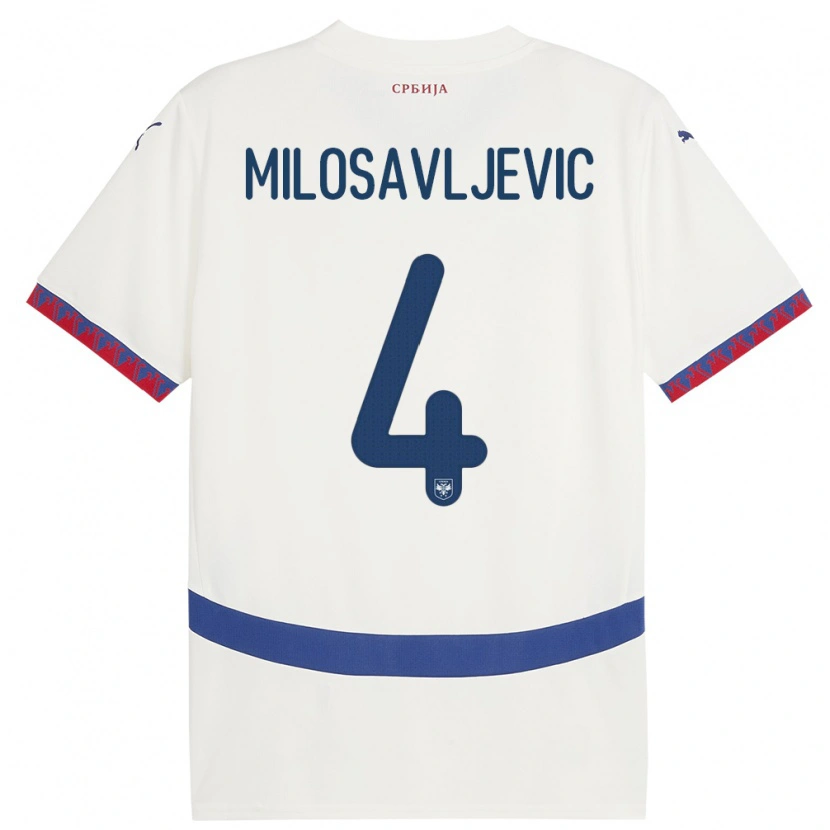 Danxen Męski Serbia Veljko Milosavljevic #4 Biały Wyjazdowa Koszulka 24-26 Koszulki Klubowe