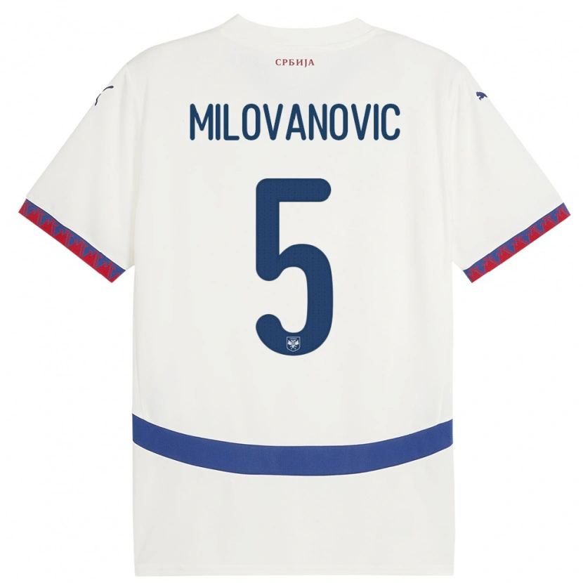 Danxen Męski Serbia Mateja Milovanovic #5 Biały Wyjazdowa Koszulka 24-26 Koszulki Klubowe