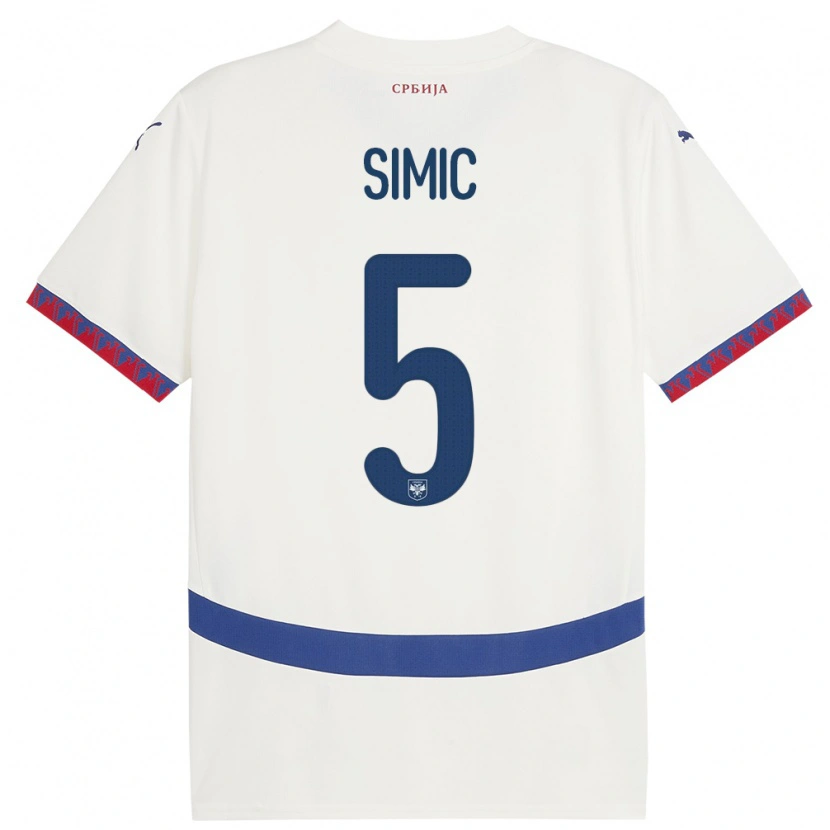 Danxen Męski Serbia Nikola Simic #5 Biały Wyjazdowa Koszulka 24-26 Koszulki Klubowe