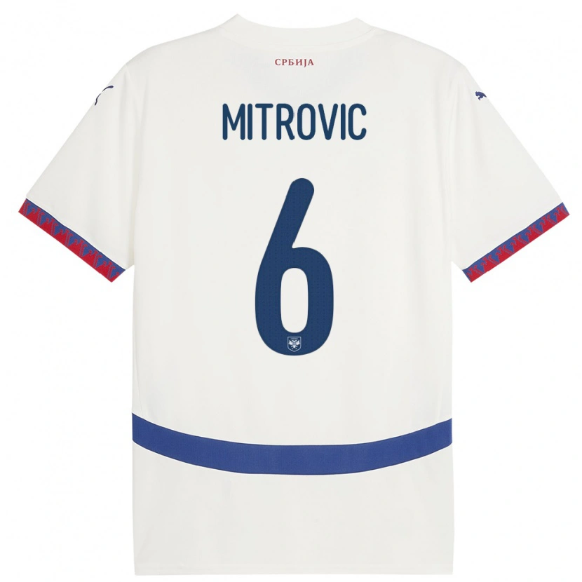 Danxen Męski Serbia Matija Mitrovic #6 Biały Wyjazdowa Koszulka 24-26 Koszulki Klubowe