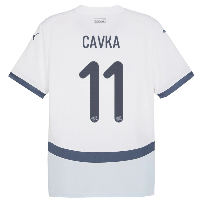 Danxen Męski Szwajcaria Niko Cavka #11 Biały Wyjazdowa Koszulka 24-26 Koszulki Klubowe