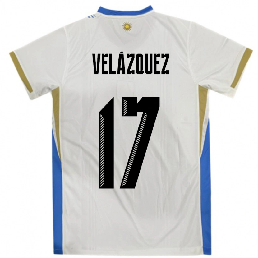 Danxen Męski Urugwaj Ezequiel Velázquez #17 Biały Niebieski Wyjazdowa Koszulka 24-26 Koszulki Klubowe