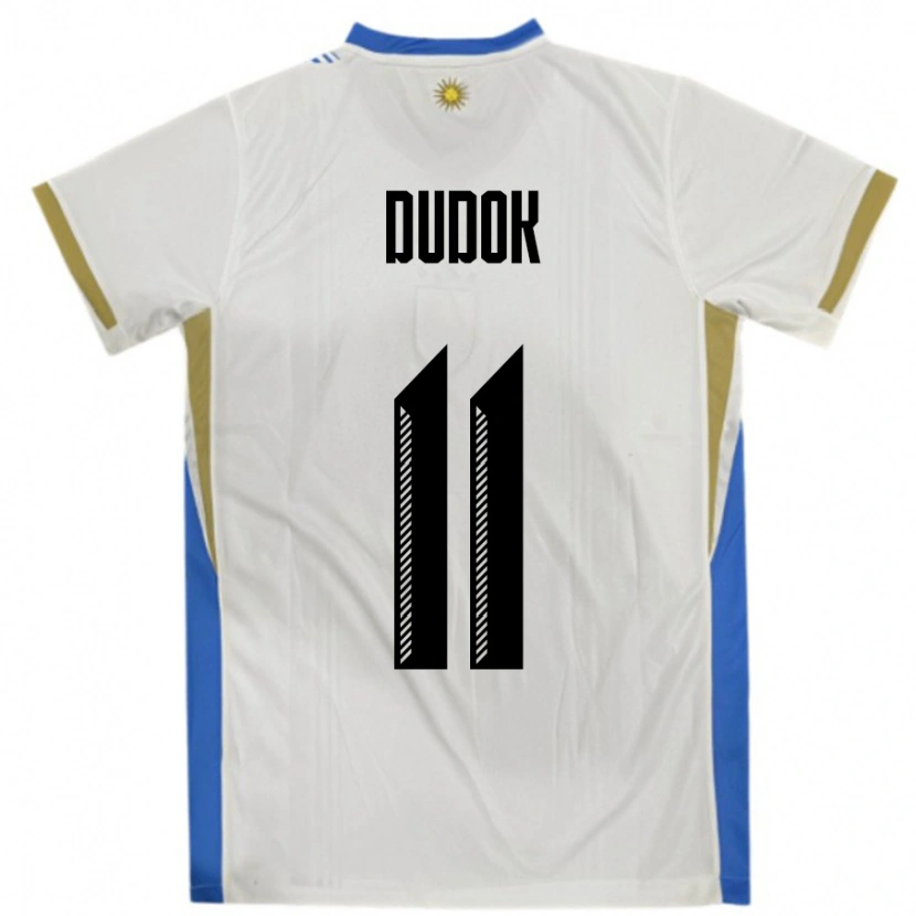 Danxen Męski Urugwaj Rodrigo Dudok #11 Biały Niebieski Wyjazdowa Koszulka 24-26 Koszulki Klubowe