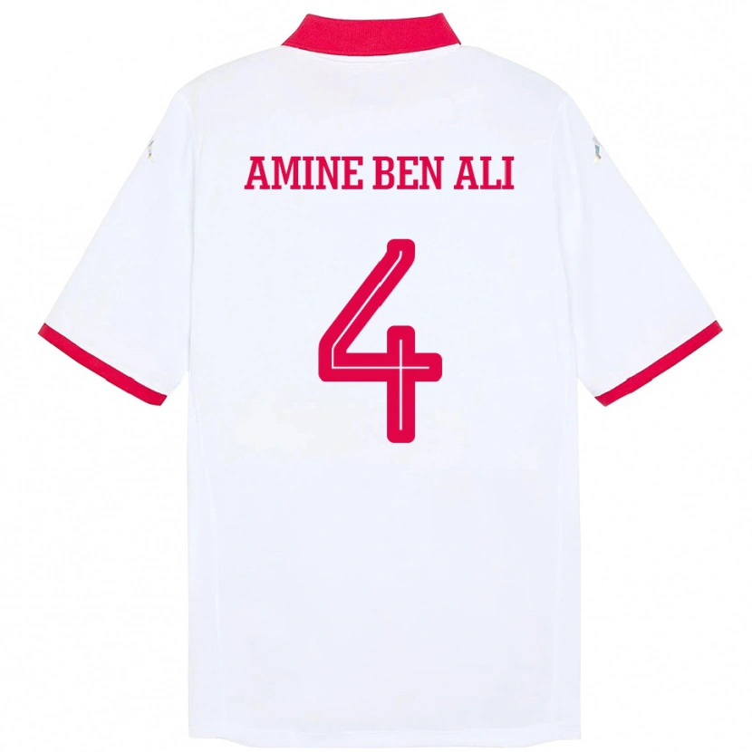 Danxen Męski Tunezja Mohamed Amine Ben Ali #4 Biały Wyjazdowa Koszulka 24-26 Koszulki Klubowe