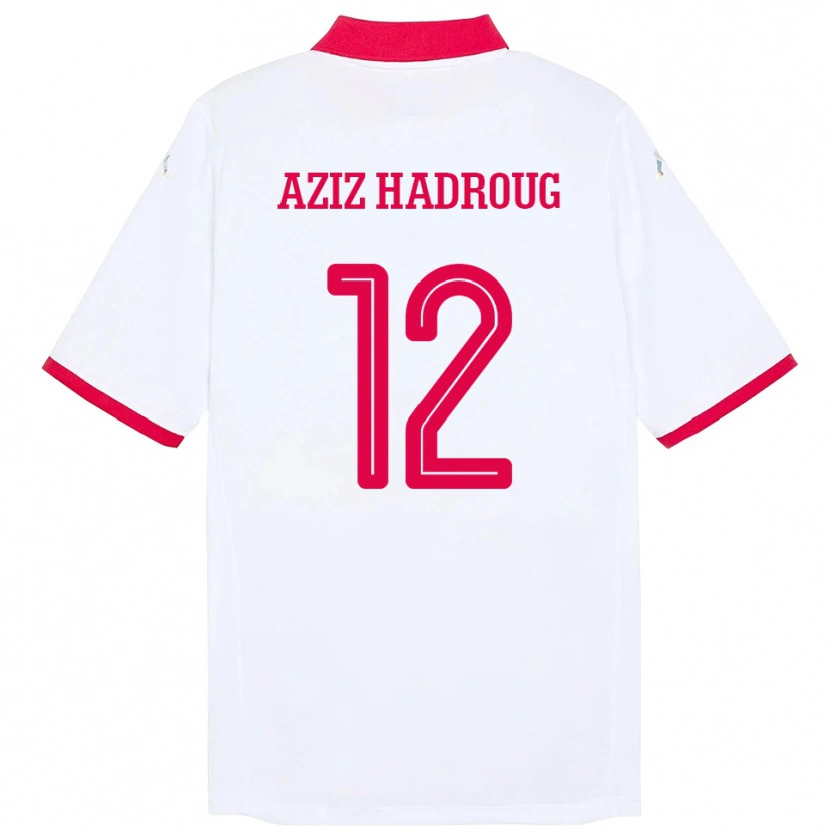 Danxen Męski Tunezja Mohamed Aziz Hadroug #12 Biały Wyjazdowa Koszulka 24-26 Koszulki Klubowe