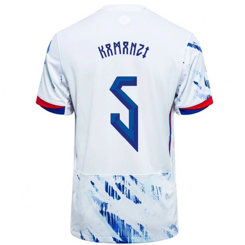 Danxen Męski Norwegia Warren Kamanzi #5 Biały Niebieski Wyjazdowa Koszulka 24-26 Koszulki Klubowe