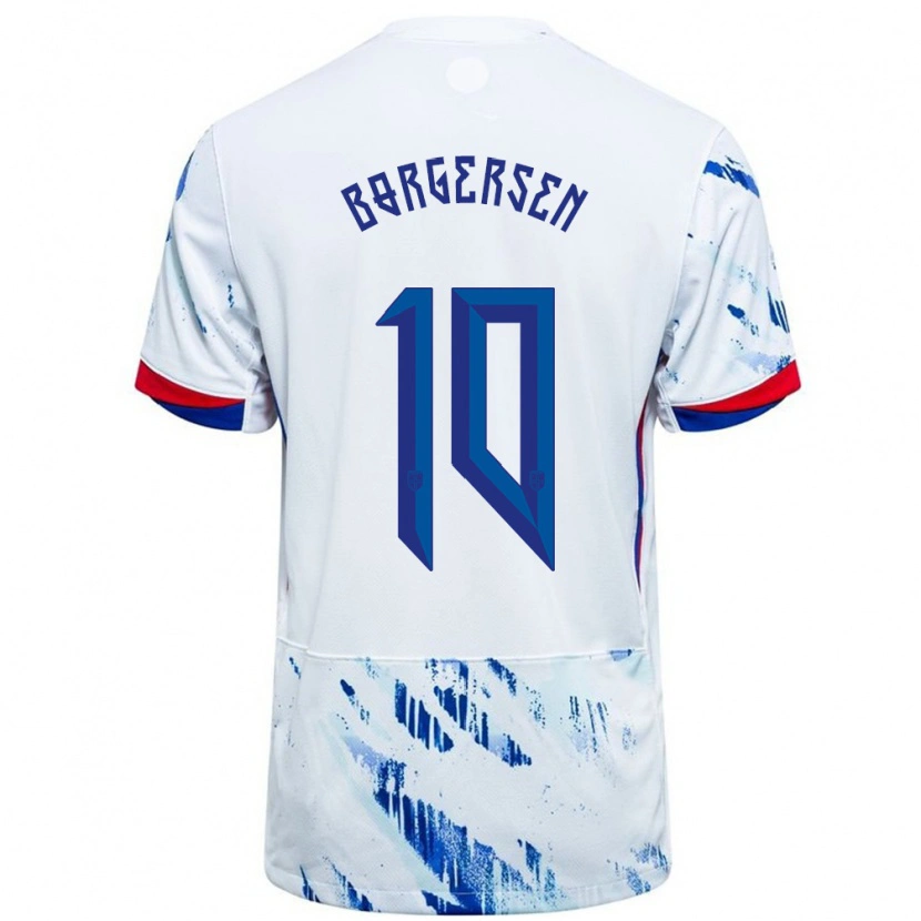 Danxen Męski Norwegia Aleksander Borgersen #10 Biały Niebieski Wyjazdowa Koszulka 24-26 Koszulki Klubowe