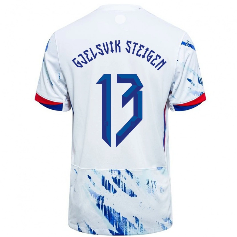 Danxen Męski Norwegia Rasmus Gjelsvik Steigen #13 Biały Niebieski Wyjazdowa Koszulka 24-26 Koszulki Klubowe