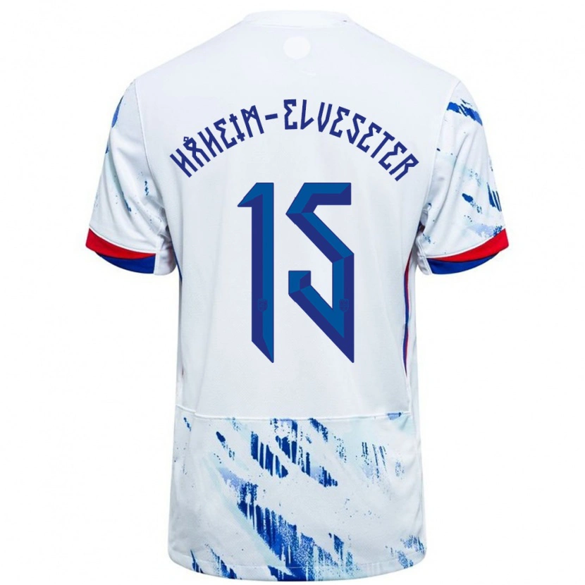 Danxen Męski Norwegia Martin Håheim-Elveseter #15 Biały Niebieski Wyjazdowa Koszulka 24-26 Koszulki Klubowe