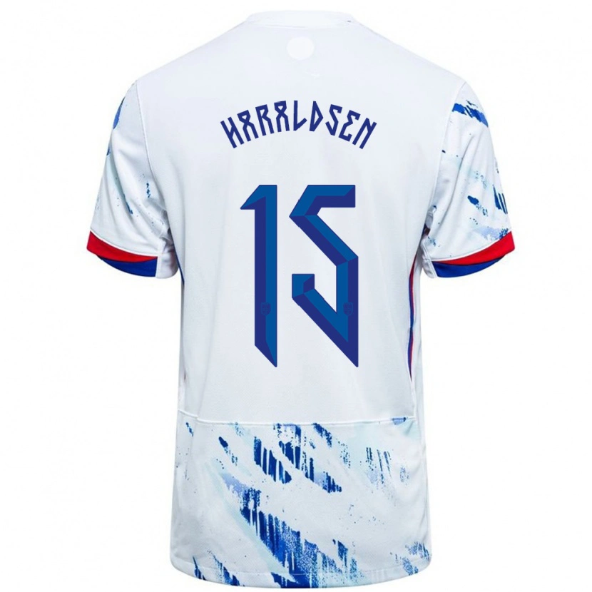 Danxen Męski Norwegia Henrik Haraldsen #15 Biały Niebieski Wyjazdowa Koszulka 24-26 Koszulki Klubowe