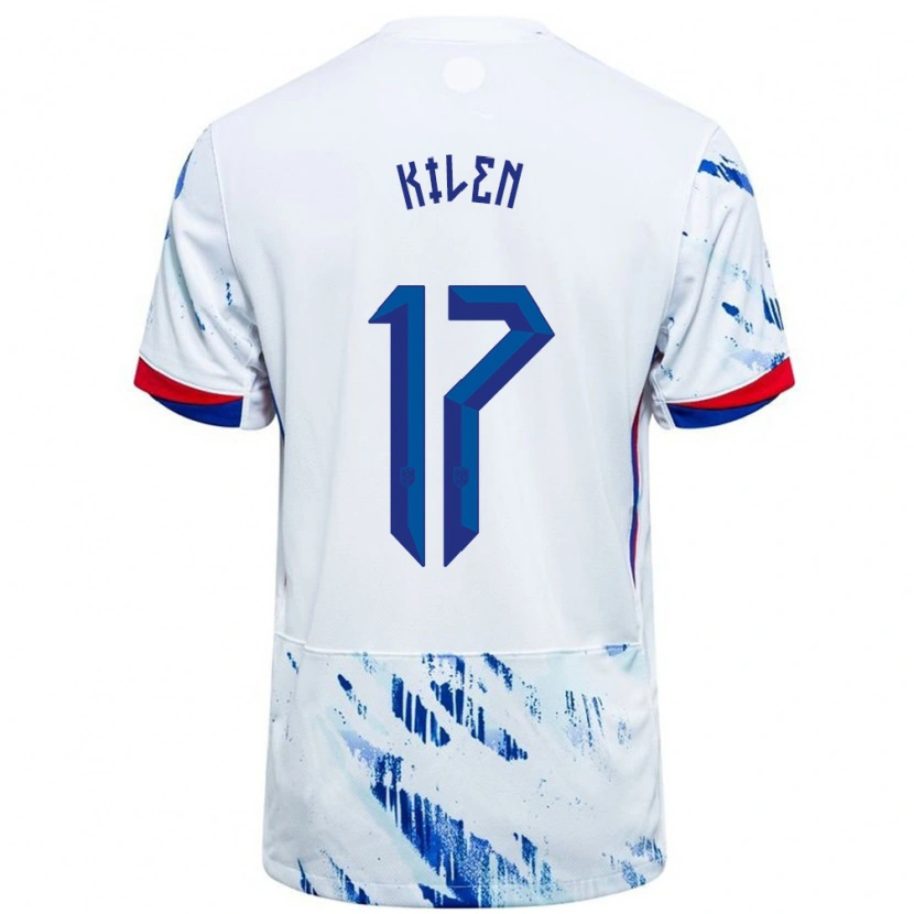 Danxen Męski Norwegia Sander Kilen #17 Biały Niebieski Wyjazdowa Koszulka 24-26 Koszulki Klubowe
