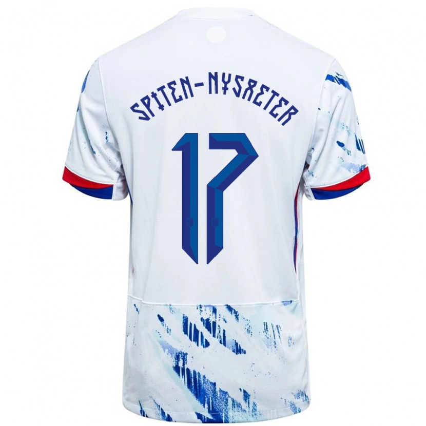 Danxen Męski Norwegia Oskar Spiten-Nysæter #17 Biały Niebieski Wyjazdowa Koszulka 24-26 Koszulki Klubowe
