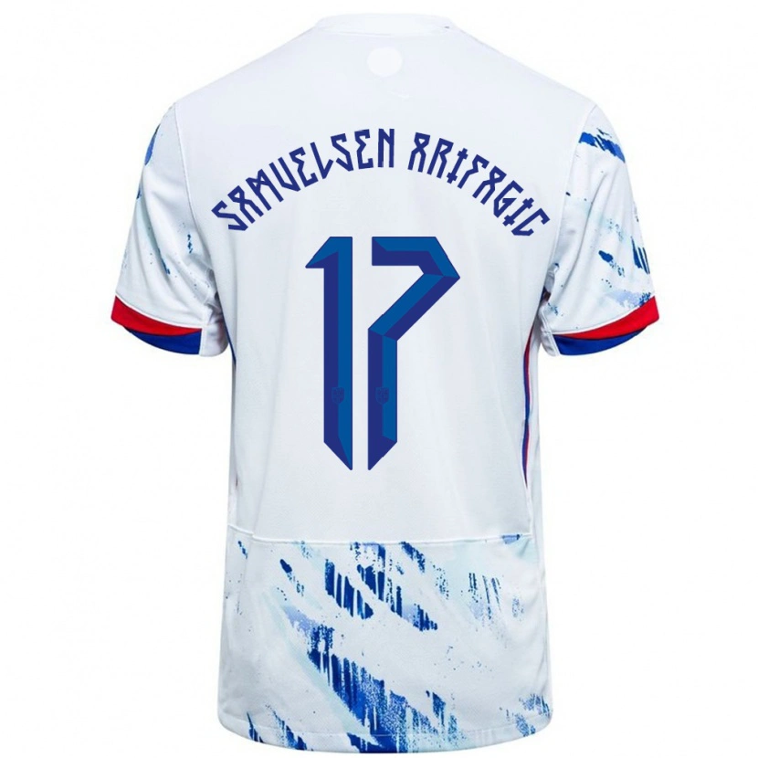 Danxen Męski Norwegia Elias Samuelsen Arifagic #17 Biały Niebieski Wyjazdowa Koszulka 24-26 Koszulki Klubowe