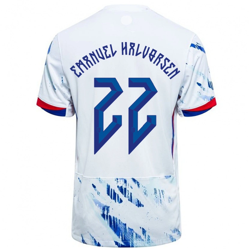 Danxen Męski Norwegia Victor Emanuel Halvorsen #22 Biały Niebieski Wyjazdowa Koszulka 24-26 Koszulki Klubowe