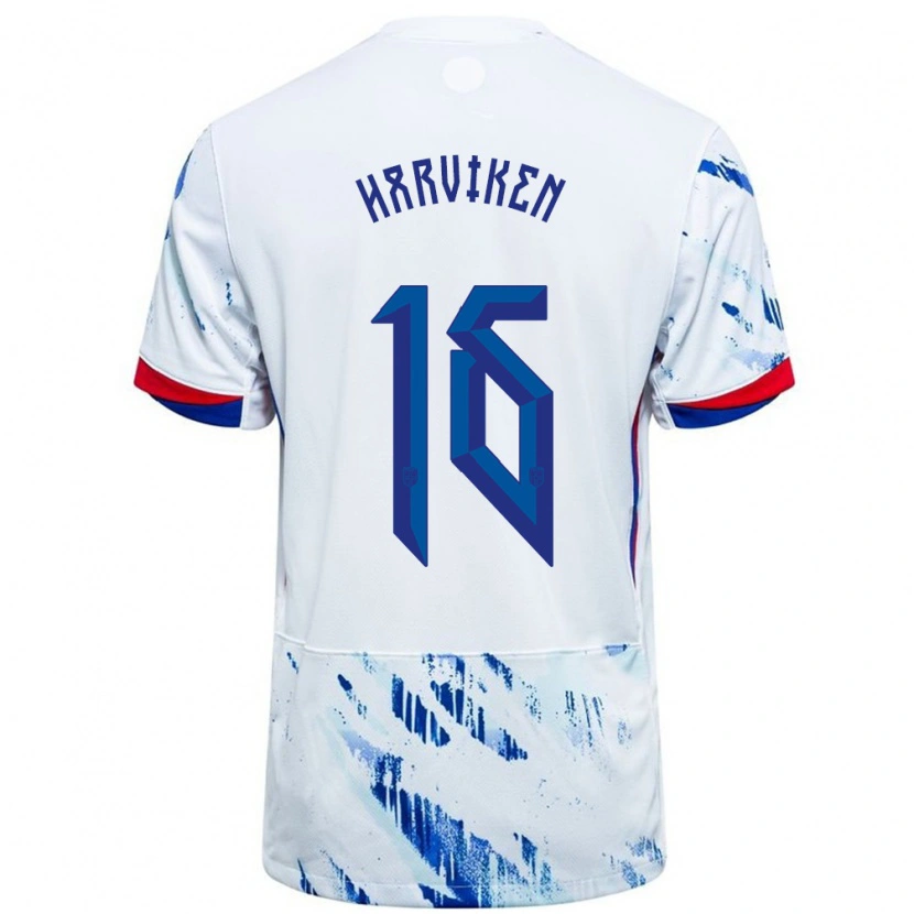 Danxen Męski Norwegia Mathilde Harviken #16 Biały Niebieski Wyjazdowa Koszulka 24-26 Koszulki Klubowe