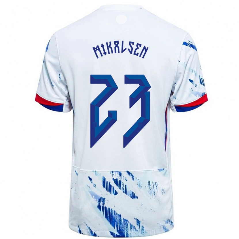 Danxen Męski Norwegia Aurora Mikalsen #23 Biały Niebieski Wyjazdowa Koszulka 24-26 Koszulki Klubowe