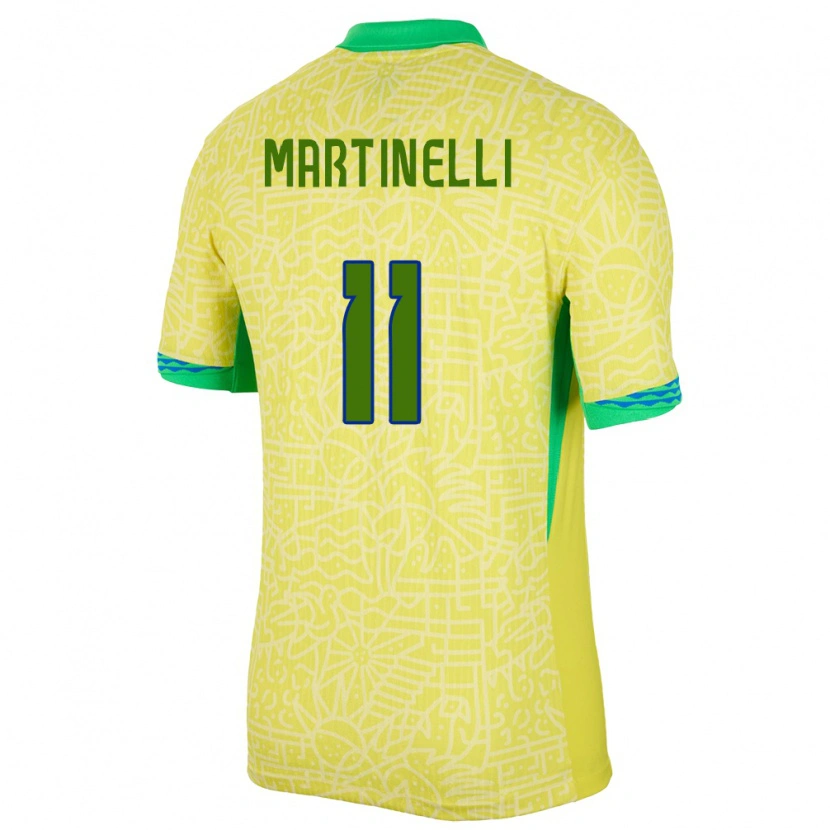 Danxen Kobiety Brazylia Gabriel Martinelli #11 Żółty Domowa Koszulka 24-26 Koszulki Klubowe