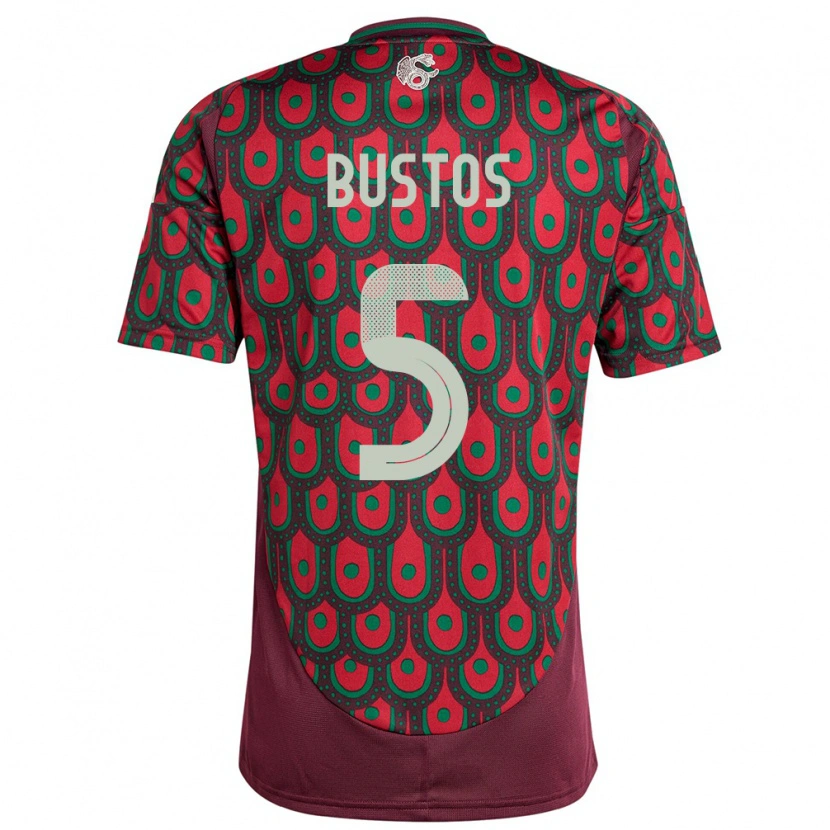 Danxen Kobiety Meksyk César Bustos #5 Kasztanowaty Domowa Koszulka 24-26 Koszulki Klubowe