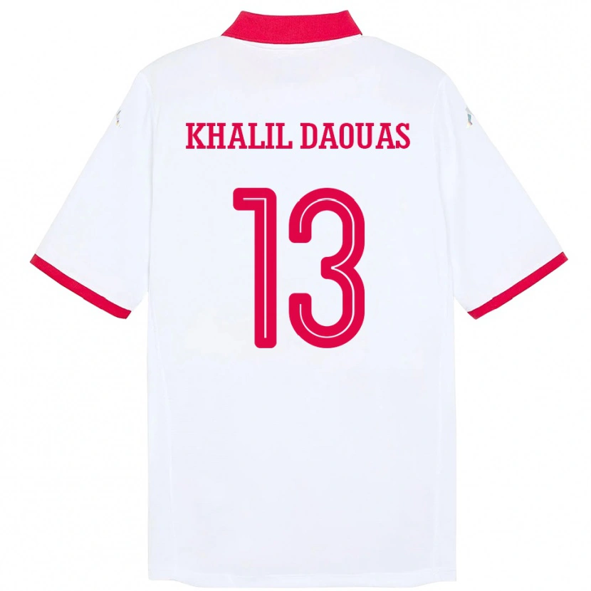 Danxen Kobiety Tunezja Mohamed Khalil Daouas #13 Biały Wyjazdowa Koszulka 24-26 Koszulki Klubowe