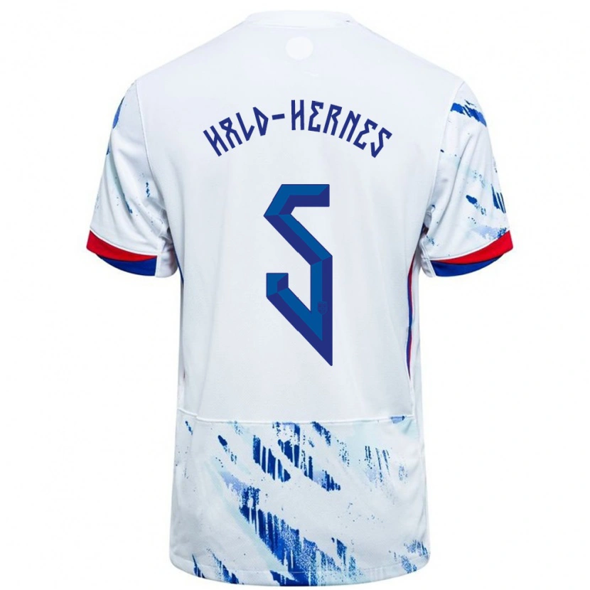 Danxen Kobiety Norwegia Ulrik Hald-Hernes #5 Biały Niebieski Wyjazdowa Koszulka 24-26 Koszulki Klubowe