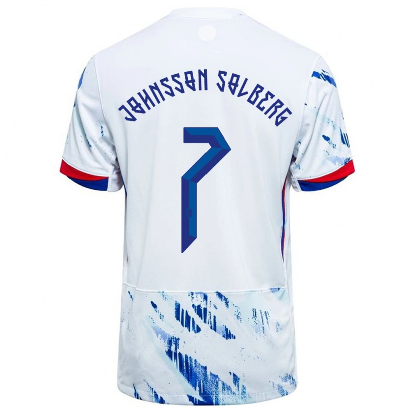 Danxen Kobiety Norwegia Elias Johnsson Solberg #7 Biały Niebieski Wyjazdowa Koszulka 24-26 Koszulki Klubowe