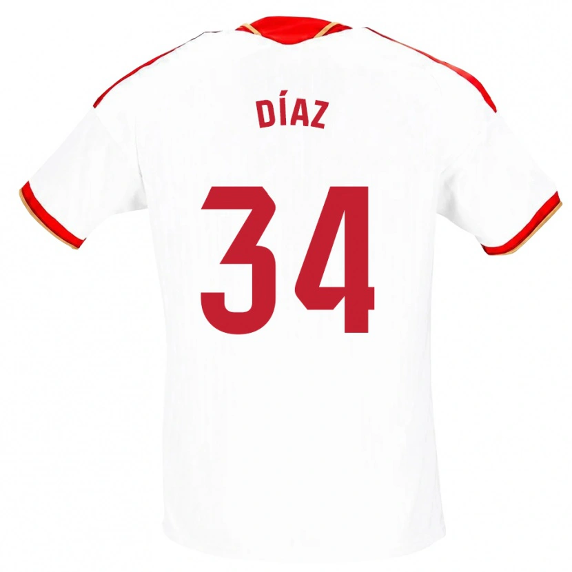 Danxen Kobiety Mario Díaz #34 Biały Czerwony Domowa Koszulka 2026/27 Koszulki Klubowe