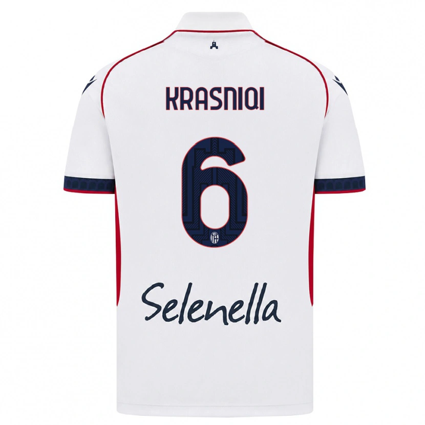Danxen Dzieci Besalet Krasniqi #6 Biały Czerwony Królewski Niebieski Wyjazdowa Koszulka 2026/27 Koszulki Klubowe