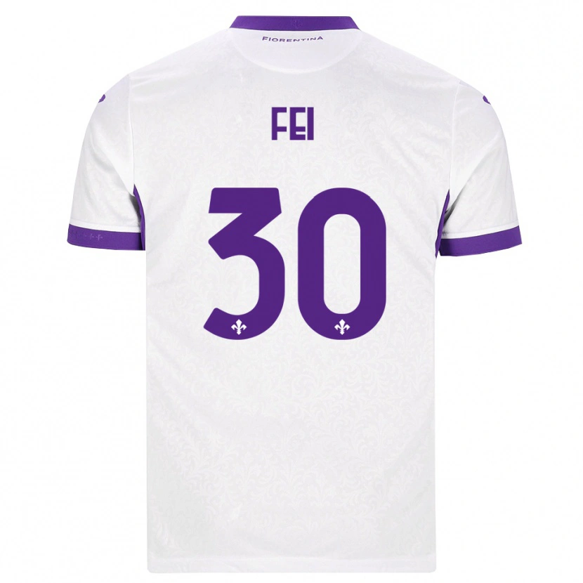 Danxen Dzieci Gianmaria Fei #30 Biały Fioletowy Wyjazdowa Koszulka 2026/27 Koszulki Klubowe