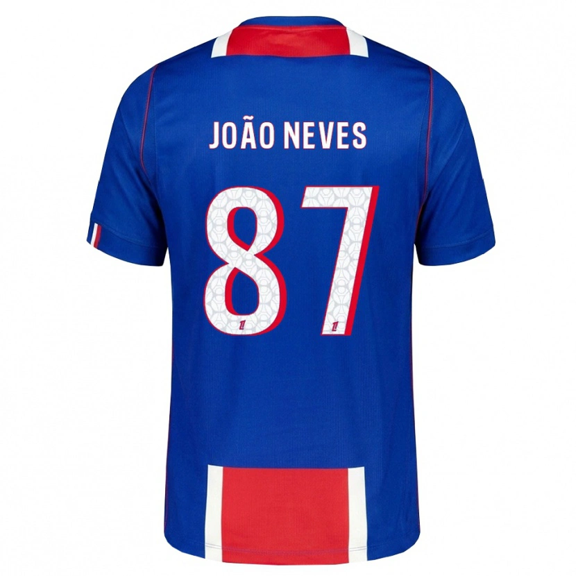 Danxen Kobiety João Neves #87 Czerwony Biały Niebieski Domowa Koszulka 2026/27 Koszulki Klubowe