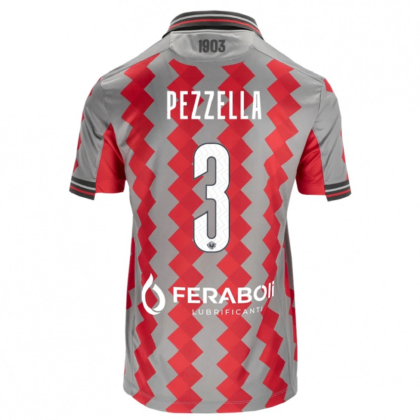 Danxen Dzieci Giuseppe Pezzella #3 Szary Czerwony Biały Domowa Koszulka 2026/27 Koszulki Klubowe