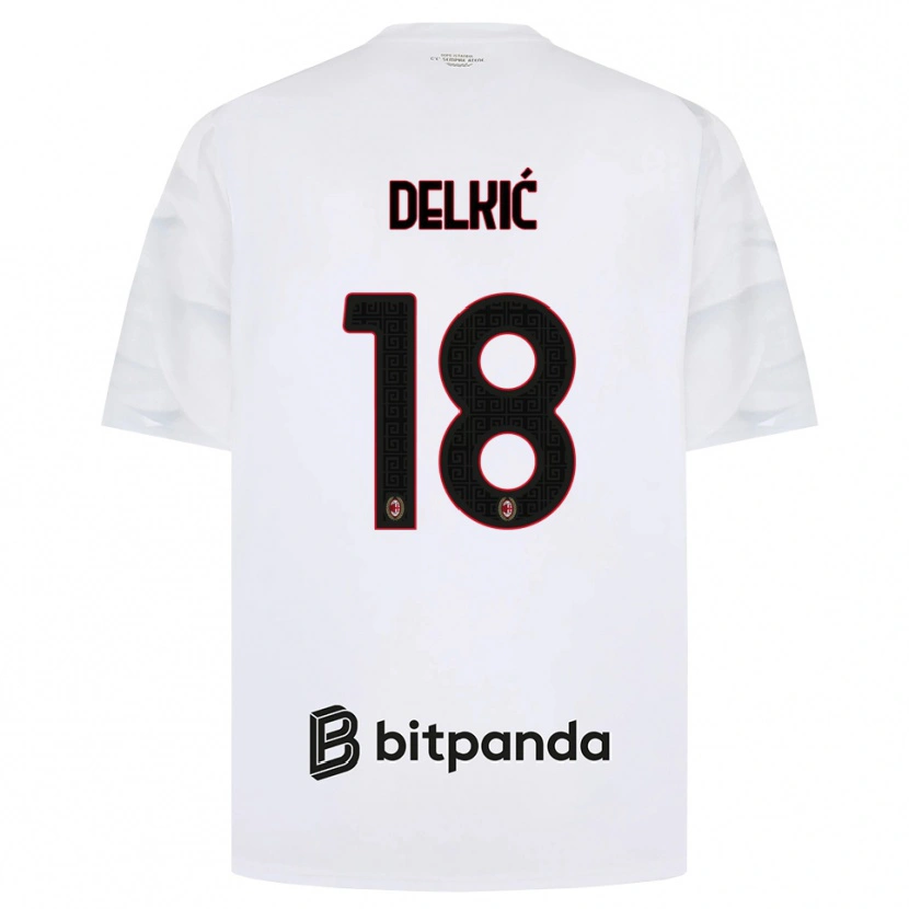 Danxen Dzieci Dino Delkić #18 Biały Czerwony Czarny Wyjazdowa Koszulka 2026/27 Koszulki Klubowe