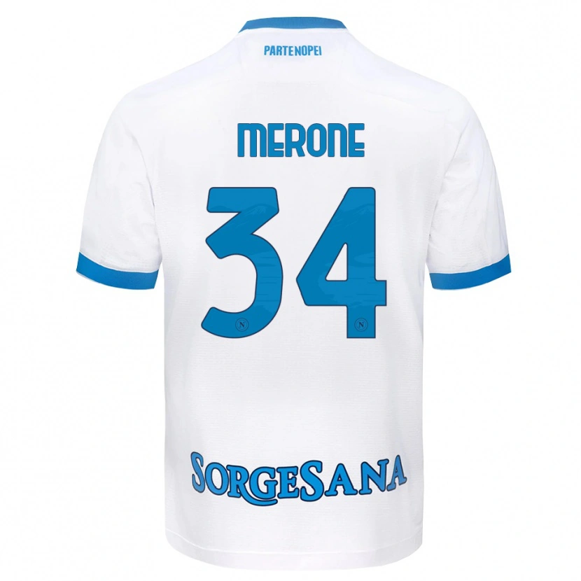 Danxen Dzieci Alessandro Merone #34 Biały Błękitny Wyjazdowa Koszulka 2026/27 Koszulki Klubowe