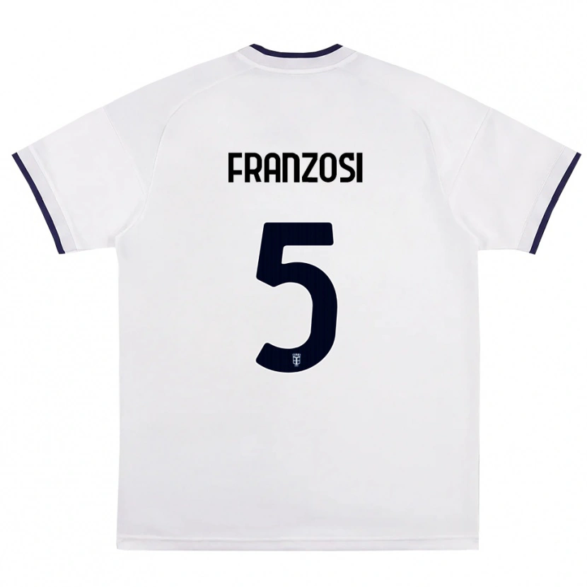 Danxen Dzieci Edoardo Franzosi #5 Biały Czerwony Królewski Niebieski Wyjazdowa Koszulka 2026/27 Koszulki Klubowe