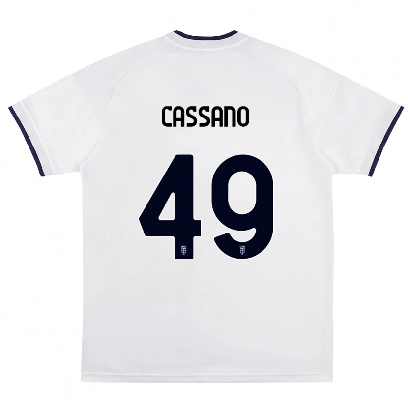 Danxen Dzieci Riccardo Cassano #49 Biały Czerwony Królewski Niebieski Wyjazdowa Koszulka 2026/27 Koszulki Klubowe