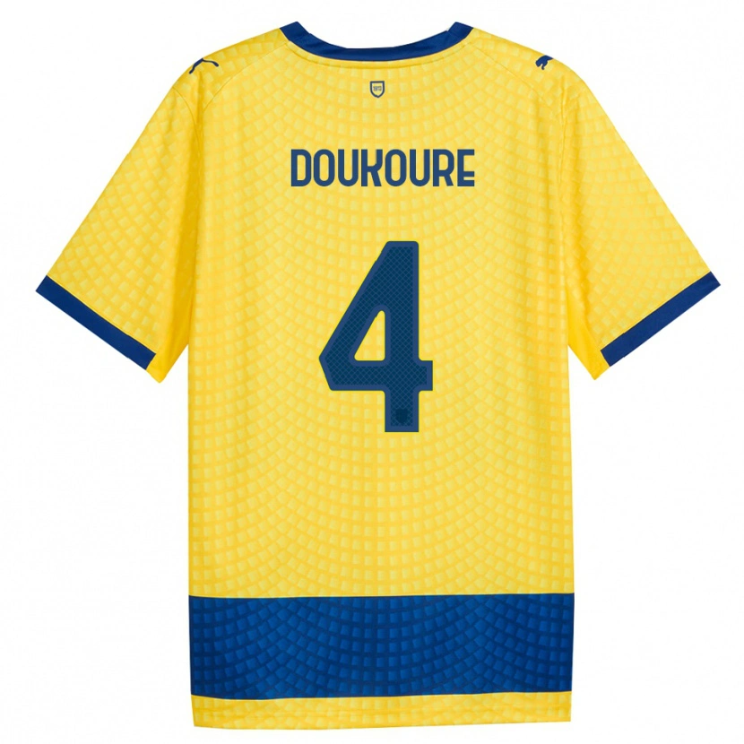 Danxen Dzieci Vamoussa Doukoure #4 Żółty Niebieski Czarny Wyjazdowa Koszulka 2026/27 Koszulki Klubowe