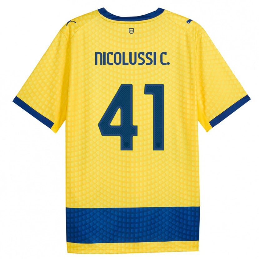 Danxen Dzieci Hans Nicolussi Caviglia #41 Żółty Niebieski Czarny Wyjazdowa Koszulka 2026/27 Koszulki Klubowe