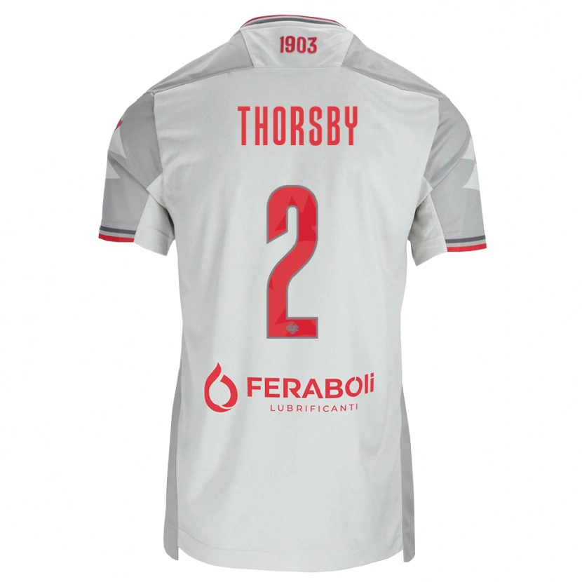 Danxen Dzieci Morten Thorsby #2 Szary Biały Czerwony Wyjazdowa Koszulka 2026/27 Koszulki Klubowe