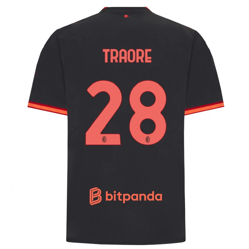Danxen Dzieci Chaka Traore #28 Czarny Czerwony Trzeci Komplet Koszulka 2026/27 Koszulki Klubowe
