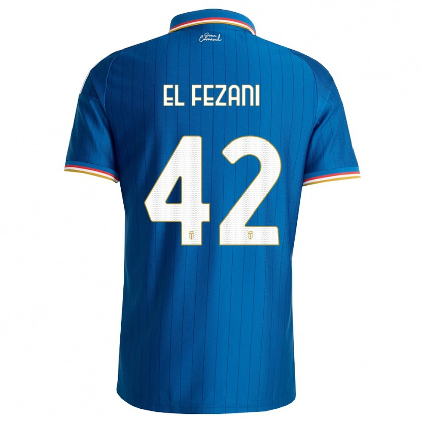 Danxen Męski Mohamed El Fezani #42 Niebieski Biały Czerwony Domowa Koszulka 2026/27 Koszulki Klubowe