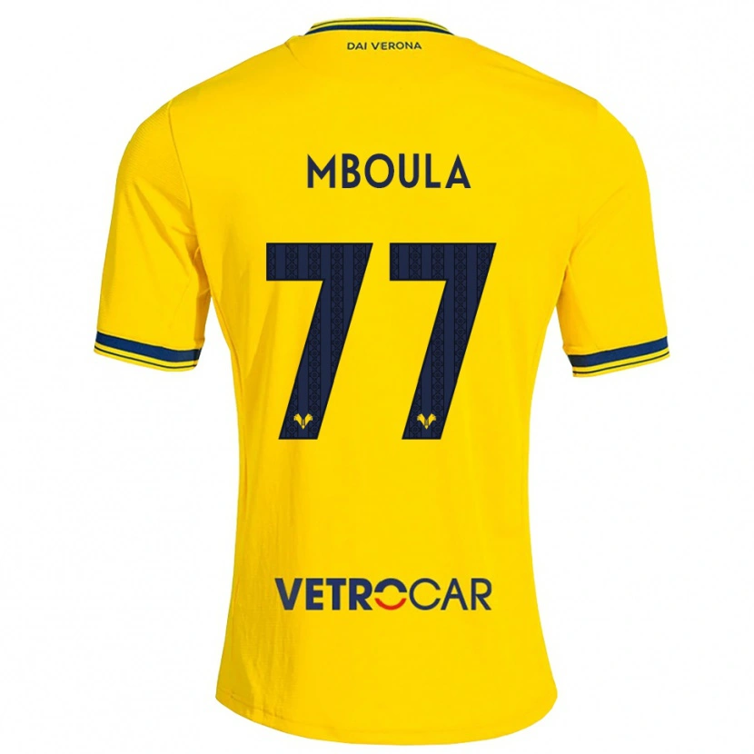Danxen Męski Jordi Mboula #77 Żółty Czerwony Wyjazdowa Koszulka 2026/27 Koszulki Klubowe